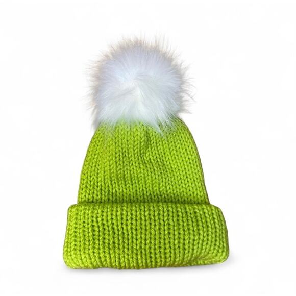 Beanie Winter Hat Baby Green Solid Knit Stretch Cuff Warm Double Layered - Picture 4 of 4